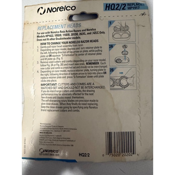 Norelco HQ2/2 Shaver Replacement Heads, 2 Cutters, 2 Combs, Philips, HP1917 - Picture 5 of 7